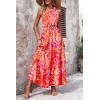 imagePRETTYGARDEN Womens Summer Floral Maxi Dress Knot One Shoulder Sleeveless Ruffle Flowy Boho Beach Wedding Guest DressesOrange Rose Red Big Floral