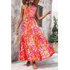imagePRETTYGARDEN Womens Summer Floral Maxi Dress Knot One Shoulder Sleeveless Ruffle Flowy Boho Beach Wedding Guest DressesOrange Rose Red Big Floral