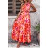 imagePRETTYGARDEN Womens Summer Floral Maxi Dress Knot One Shoulder Sleeveless Ruffle Flowy Boho Beach Wedding Guest DressesOrange Rose Red Big Floral