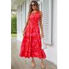 imagePRETTYGARDEN Womens Summer Floral Maxi Dress Knot One Shoulder Sleeveless Ruffle Flowy Boho Beach Wedding Guest DressesRed Floral