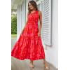 imagePRETTYGARDEN Womens Summer Floral Maxi Dress Knot One Shoulder Sleeveless Ruffle Flowy Boho Beach Wedding Guest DressesRed Floral