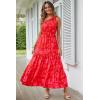 imagePRETTYGARDEN Womens Summer Floral Maxi Dress Knot One Shoulder Sleeveless Ruffle Flowy Boho Beach Wedding Guest DressesRed Floral