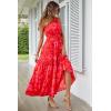 imagePRETTYGARDEN Womens Summer Floral Maxi Dress Knot One Shoulder Sleeveless Ruffle Flowy Boho Beach Wedding Guest DressesRed Floral