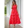 imagePRETTYGARDEN Womens Summer Floral Maxi Dress Knot One Shoulder Sleeveless Ruffle Flowy Boho Beach Wedding Guest DressesRed Floral