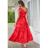 imagePRETTYGARDEN Womens Summer Floral Maxi Dress Knot One Shoulder Sleeveless Ruffle Flowy Boho Beach Wedding Guest DressesRed Floral
