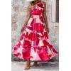 imagePRETTYGARDEN Womens Summer Floral Maxi Dress Knot One Shoulder Sleeveless Ruffle Flowy Boho Beach Wedding Guest DressesRed White Block