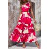 imagePRETTYGARDEN Womens Summer Floral Maxi Dress Knot One Shoulder Sleeveless Ruffle Flowy Boho Beach Wedding Guest DressesRed White Block