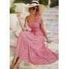 imagePRETTYGARDEN Womens Summer Floral Maxi Dress Knot One Shoulder Sleeveless Ruffle Flowy Boho Beach Wedding Guest DressesRedWhite