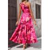 imagePRETTYGARDEN Womens Summer Floral Maxi Dress Knot One Shoulder Sleeveless Ruffle Flowy Boho Beach Wedding Guest DressesRose Red Big Floral