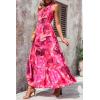 imagePRETTYGARDEN Womens Summer Floral Maxi Dress Knot One Shoulder Sleeveless Ruffle Flowy Boho Beach Wedding Guest DressesRose Red Big Floral