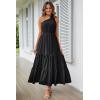 imagePRETTYGARDEN Womens Summer Floral Maxi Dress Knot One Shoulder Sleeveless Ruffle Flowy Boho Beach Wedding Guest DressesSolid Black