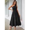 imagePRETTYGARDEN Womens Summer Floral Maxi Dress Knot One Shoulder Sleeveless Ruffle Flowy Boho Beach Wedding Guest DressesSolid Black