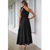 imagePRETTYGARDEN Womens Summer Floral Maxi Dress Knot One Shoulder Sleeveless Ruffle Flowy Boho Beach Wedding Guest DressesSolid Black