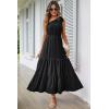 imagePRETTYGARDEN Womens Summer Floral Maxi Dress Knot One Shoulder Sleeveless Ruffle Flowy Boho Beach Wedding Guest DressesSolid Black