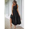 imagePRETTYGARDEN Womens Summer Floral Maxi Dress Knot One Shoulder Sleeveless Ruffle Flowy Boho Beach Wedding Guest DressesSolid Black