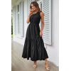 imagePRETTYGARDEN Womens Summer Floral Maxi Dress Knot One Shoulder Sleeveless Ruffle Flowy Boho Beach Wedding Guest DressesSolid Black