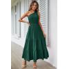 imagePRETTYGARDEN Womens Summer Floral Maxi Dress Knot One Shoulder Sleeveless Ruffle Flowy Boho Beach Wedding Guest DressesSolid Dark Green