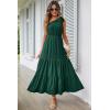 imagePRETTYGARDEN Womens Summer Floral Maxi Dress Knot One Shoulder Sleeveless Ruffle Flowy Boho Beach Wedding Guest DressesSolid Dark Green