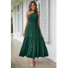 imagePRETTYGARDEN Womens Summer Floral Maxi Dress Knot One Shoulder Sleeveless Ruffle Flowy Boho Beach Wedding Guest DressesSolid Dark Green