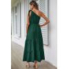 imagePRETTYGARDEN Womens Summer Floral Maxi Dress Knot One Shoulder Sleeveless Ruffle Flowy Boho Beach Wedding Guest DressesSolid Dark Green