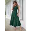imagePRETTYGARDEN Womens Summer Floral Maxi Dress Knot One Shoulder Sleeveless Ruffle Flowy Boho Beach Wedding Guest DressesSolid Dark Green