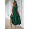 imagePRETTYGARDEN Womens Summer Floral Maxi Dress Knot One Shoulder Sleeveless Ruffle Flowy Boho Beach Wedding Guest DressesSolid Dark Green