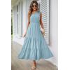 imagePRETTYGARDEN Womens Summer Floral Maxi Dress Knot One Shoulder Sleeveless Ruffle Flowy Boho Beach Wedding Guest DressesSolid Light Blue
