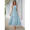 imagePRETTYGARDEN Womens Summer Floral Maxi Dress Knot One Shoulder Sleeveless Ruffle Flowy Boho Beach Wedding Guest DressesSolid Light Blue