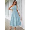 imagePRETTYGARDEN Womens Summer Floral Maxi Dress Knot One Shoulder Sleeveless Ruffle Flowy Boho Beach Wedding Guest DressesSolid Light Blue