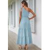 imagePRETTYGARDEN Womens Summer Floral Maxi Dress Knot One Shoulder Sleeveless Ruffle Flowy Boho Beach Wedding Guest DressesSolid Light Blue
