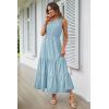 imagePRETTYGARDEN Womens Summer Floral Maxi Dress Knot One Shoulder Sleeveless Ruffle Flowy Boho Beach Wedding Guest DressesSolid Light Blue
