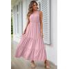 imagePRETTYGARDEN Womens Summer Floral Maxi Dress Knot One Shoulder Sleeveless Ruffle Flowy Boho Beach Wedding Guest DressesSolid Pink