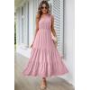 imagePRETTYGARDEN Womens Summer Floral Maxi Dress Knot One Shoulder Sleeveless Ruffle Flowy Boho Beach Wedding Guest DressesSolid Pink