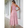 imagePRETTYGARDEN Womens Summer Floral Maxi Dress Knot One Shoulder Sleeveless Ruffle Flowy Boho Beach Wedding Guest DressesSolid Pink