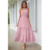 imagePRETTYGARDEN Womens Summer Floral Maxi Dress Knot One Shoulder Sleeveless Ruffle Flowy Boho Beach Wedding Guest DressesSolid Pink