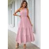 imagePRETTYGARDEN Womens Summer Floral Maxi Dress Knot One Shoulder Sleeveless Ruffle Flowy Boho Beach Wedding Guest DressesSolid Pink