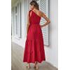 imagePRETTYGARDEN Womens Summer Floral Maxi Dress Knot One Shoulder Sleeveless Ruffle Flowy Boho Beach Wedding Guest DressesSolid Red