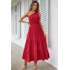 imagePRETTYGARDEN Womens Summer Floral Maxi Dress Knot One Shoulder Sleeveless Ruffle Flowy Boho Beach Wedding Guest DressesSolid Red