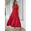 imagePRETTYGARDEN Womens Summer Floral Maxi Dress Knot One Shoulder Sleeveless Ruffle Flowy Boho Beach Wedding Guest DressesSolid Red