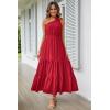imagePRETTYGARDEN Womens Summer Floral Maxi Dress Knot One Shoulder Sleeveless Ruffle Flowy Boho Beach Wedding Guest DressesSolid Red