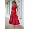 imagePRETTYGARDEN Womens Summer Floral Maxi Dress Knot One Shoulder Sleeveless Ruffle Flowy Boho Beach Wedding Guest DressesSolid Red