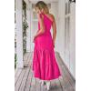 imagePRETTYGARDEN Womens Summer Floral Maxi Dress Knot One Shoulder Sleeveless Ruffle Flowy Boho Beach Wedding Guest DressesSolid Rose Red