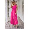 imagePRETTYGARDEN Womens Summer Floral Maxi Dress Knot One Shoulder Sleeveless Ruffle Flowy Boho Beach Wedding Guest DressesSolid Rose Red