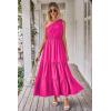 imagePRETTYGARDEN Womens Summer Floral Maxi Dress Knot One Shoulder Sleeveless Ruffle Flowy Boho Beach Wedding Guest DressesSolid Rose Red