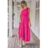 imagePRETTYGARDEN Womens Summer Floral Maxi Dress Knot One Shoulder Sleeveless Ruffle Flowy Boho Beach Wedding Guest DressesSolid Rose Red