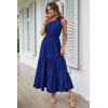 imagePRETTYGARDEN Womens Summer Floral Maxi Dress Knot One Shoulder Sleeveless Ruffle Flowy Boho Beach Wedding Guest DressesSolid Royal Blue