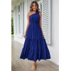 imagePRETTYGARDEN Womens Summer Floral Maxi Dress Knot One Shoulder Sleeveless Ruffle Flowy Boho Beach Wedding Guest DressesSolid Royal Blue