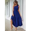 imagePRETTYGARDEN Womens Summer Floral Maxi Dress Knot One Shoulder Sleeveless Ruffle Flowy Boho Beach Wedding Guest DressesSolid Royal Blue