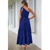 imagePRETTYGARDEN Womens Summer Floral Maxi Dress Knot One Shoulder Sleeveless Ruffle Flowy Boho Beach Wedding Guest DressesSolid Royal Blue