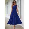 imagePRETTYGARDEN Womens Summer Floral Maxi Dress Knot One Shoulder Sleeveless Ruffle Flowy Boho Beach Wedding Guest DressesSolid Royal Blue